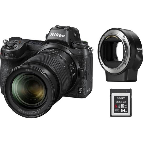 Digitální fotoaparát Nikon Z6 + 24-70 + adaptér bajonetu FTZ + 64 GB XQD karta černá barva
