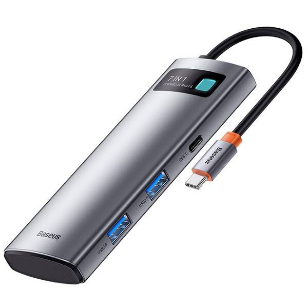  Baseus Metal Gleam Series 7v1 HUB USB-C (USB-C PD 100W, USB-C, 2x USB 3.0, HDMI, SD/TF port) šedá barva
