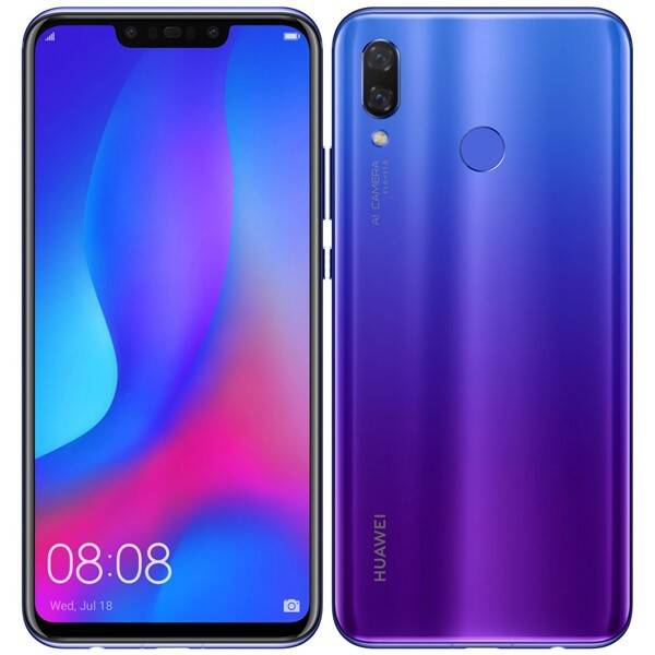 Mobilní telefon Huawei nova 3 - ZÁNOVNÍ - 12 měsíců záruka fialová barva
