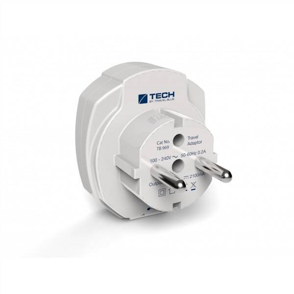 Cestovní adaptér TECH TBU-969 pro EU, 2x USB bílá barva
