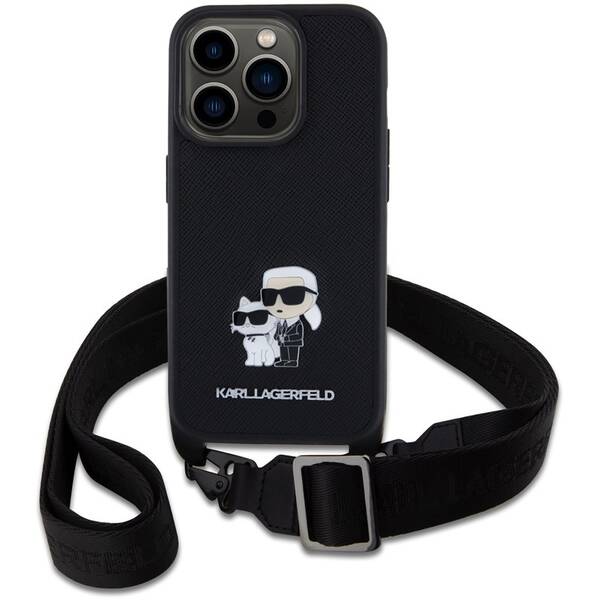 Kryt na mobil Karl Lagerfeld Saffiano Crossbody Metal Karl and Choupette na Apple iPhone 15 Pro černá barva
