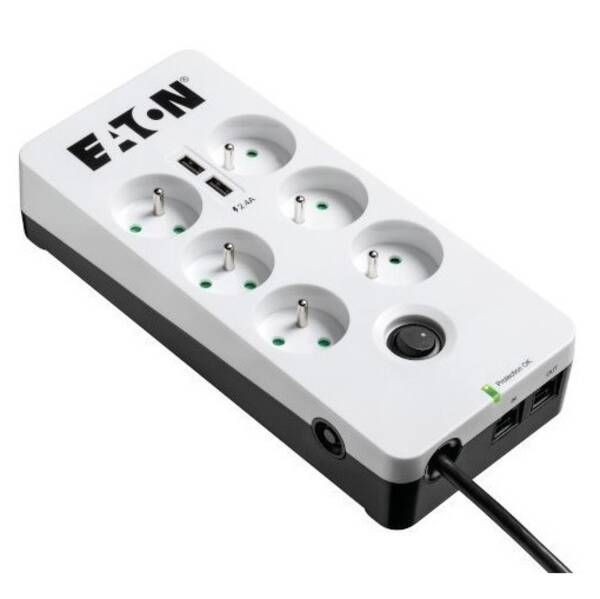 Přepěťová ochrana Eaton Protection Box 6x zásuvka, 2x USB, 2 x RJ-11, 1m černá barva
