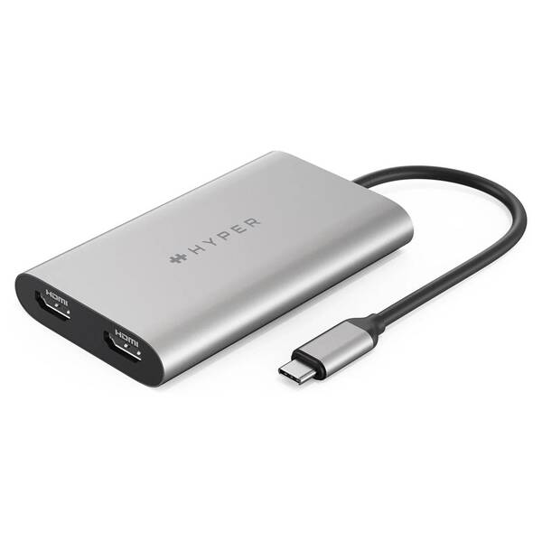 Redukce HyperDrive USB-C /2x HDMI stříbrná barva

