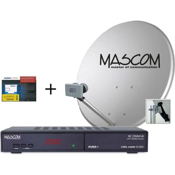 Satelitní komplet Mascom MS-2350/80MBL+M7, příjem 2 družic s kartou Skylink černá barva
