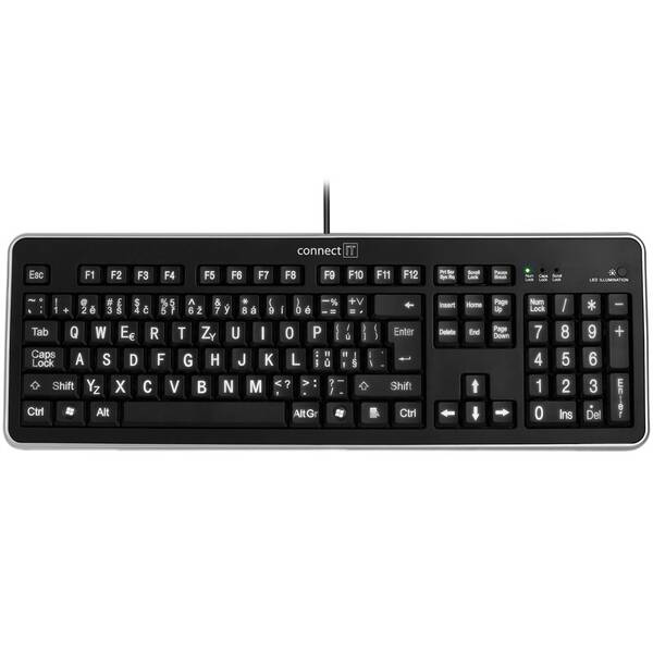 Klávesnice Connect IT CI-71 s velkým fontem, CZ černá barva
