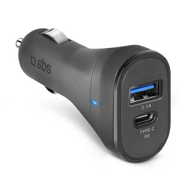 Adaptér do auta SBS USB-A/USB-C, 10 W, 2,1 A/3,1 A černá barva
