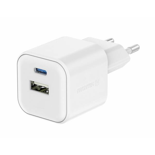 Nabíječka do sítě Swissten 12W 1x USB-C + 1x USB-A bílá barva
