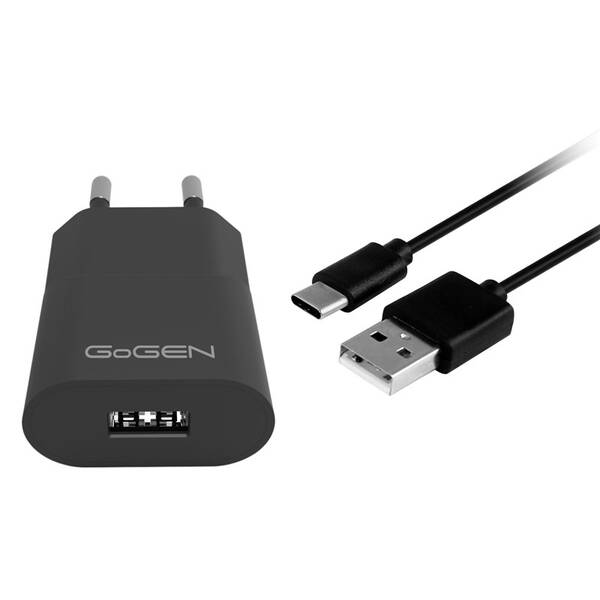 Nabíječka do sítě GoGEN ACH 103 CC,1x USB 1A, 5W + USB-C kabel 1m černá barva
