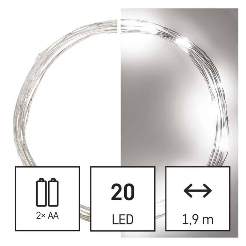 Product detail of EMOS 20 LED nano řetěz, 1,9 m, 2x AA, vnitřní, studená bílá, časovač (D3AC07)
