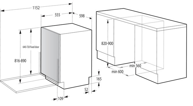 Vestavná myčka Gorenje GV642C65, rozměry pro zabudování