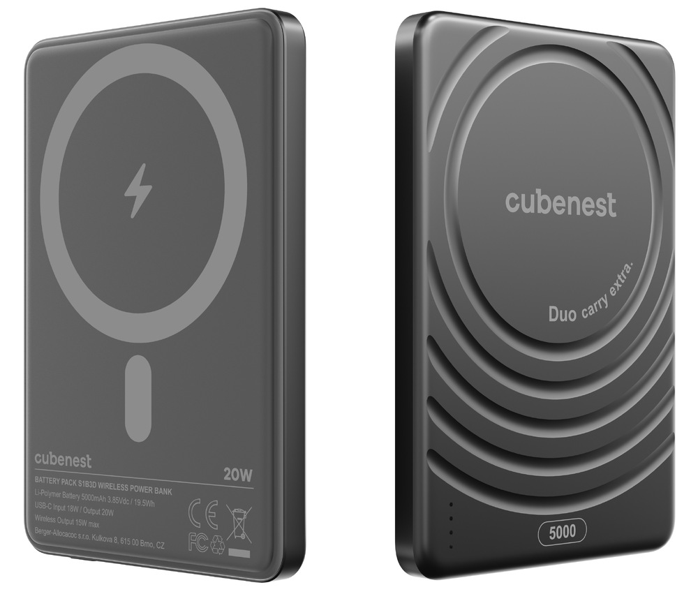 Powerbank CubeNest SlimDual MagSafe 5000 mAh - černá