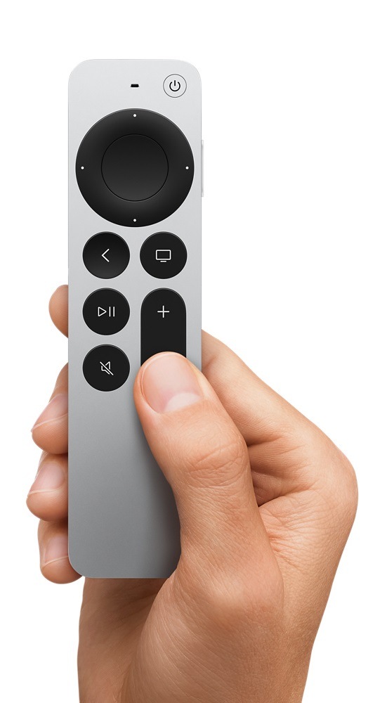 Ovladač Siri Remote (2. generace) nebo Apple TV Remote (2. generace), stříbrná