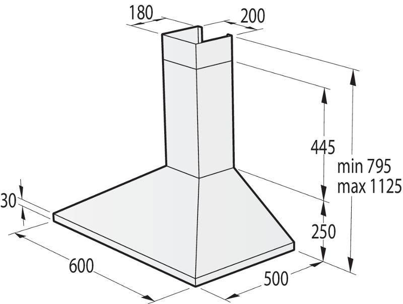 Komínový odsavač par Gorenje WHC63CLB, černá, plánek