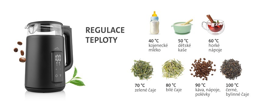 Dvouplášťová konvice ETA Elena, nastavení teploty