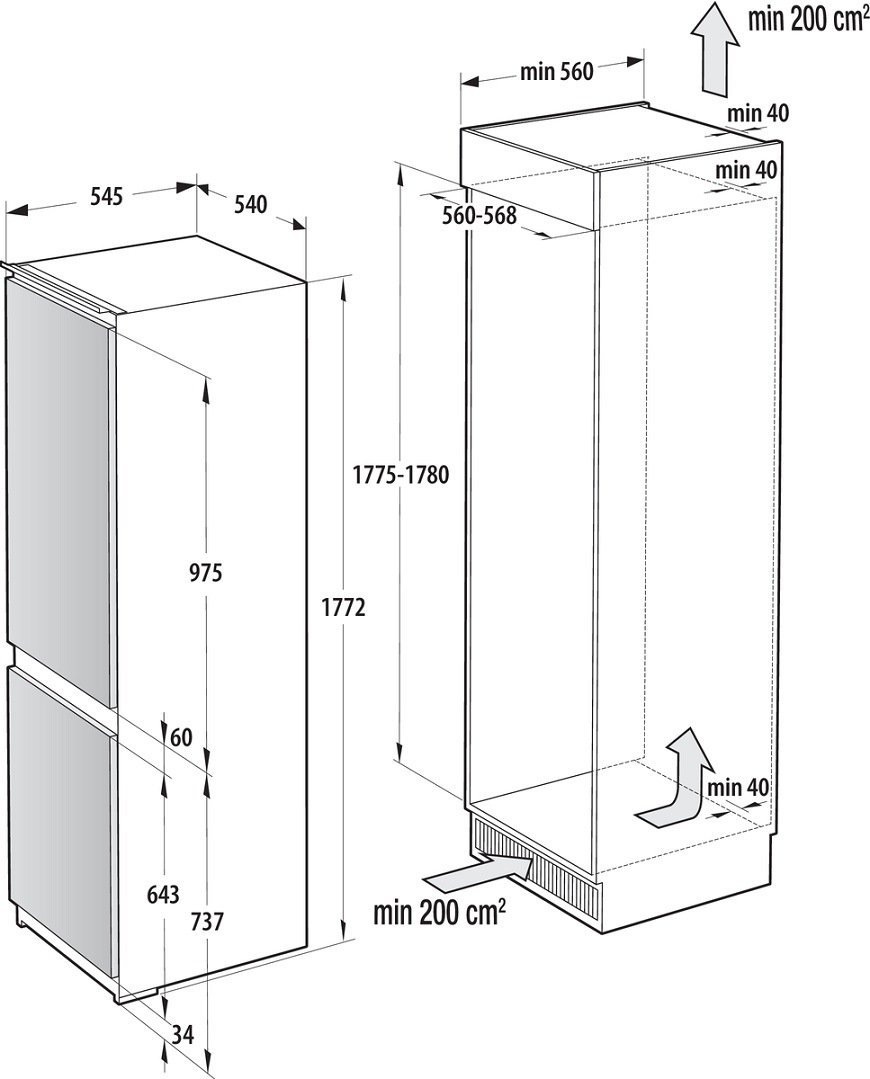 Chladnička Gorenje NRKI517D61WF, vestavná, rozměry pro zabudování