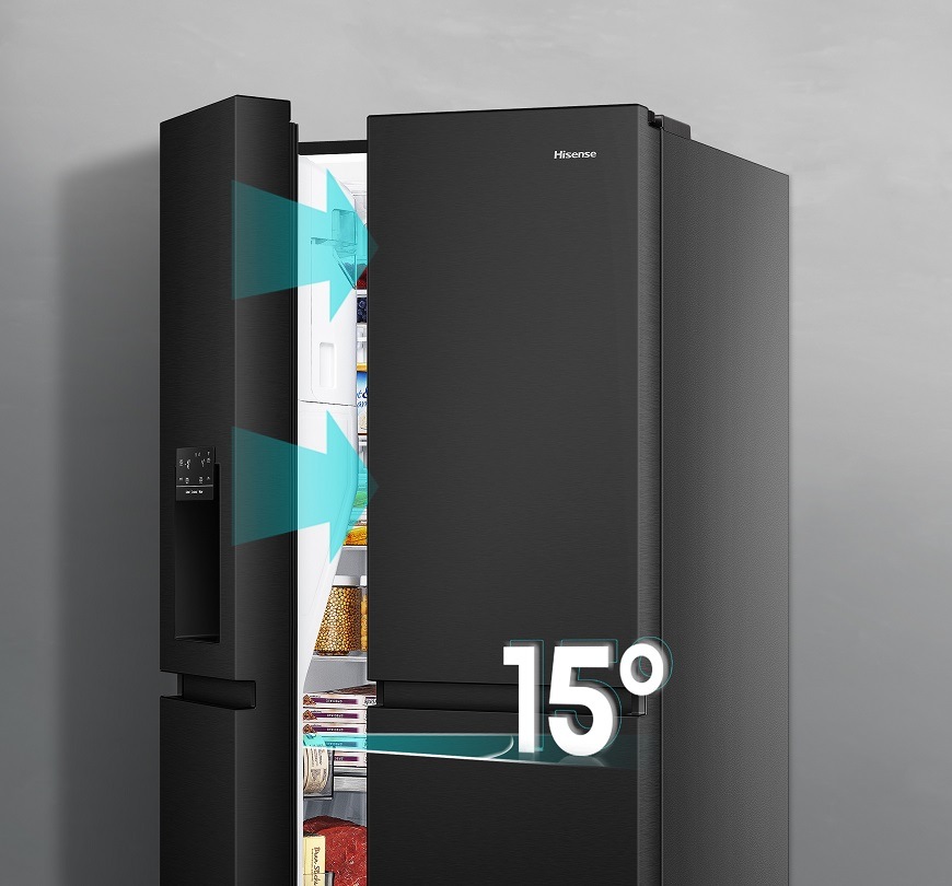 Americká chladnička Hisense RS818N4TFE, černá, samozavírací dveře