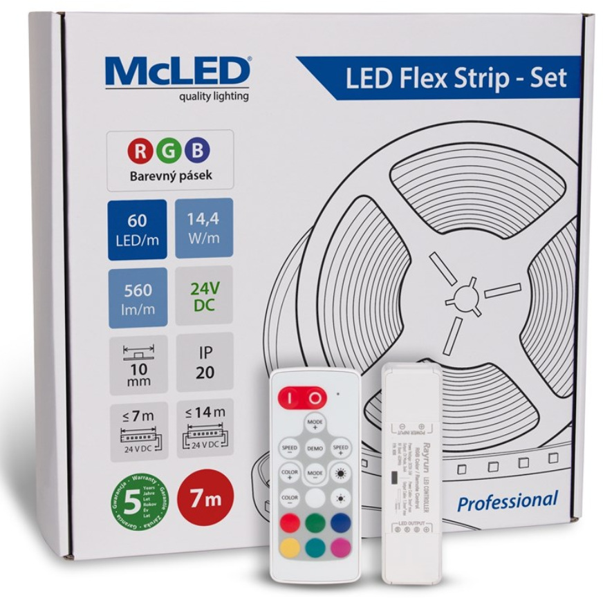 McLED s ovládáním Nano - sada 7 m - Professional, 60 LED/m, RGB, 560 lm/m, vodič 3 m 