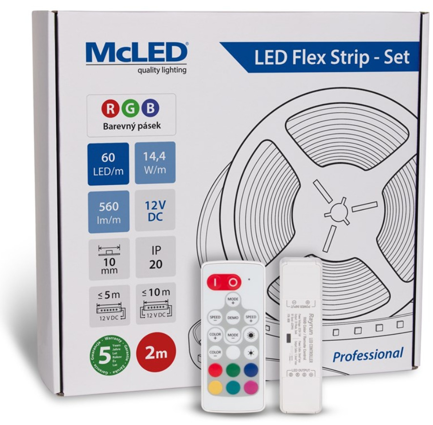 McLED s ovládáním Nano - sada 2 m - Professional, 60 LED/m, RGB, 560 lm/m, vodič 3 m 