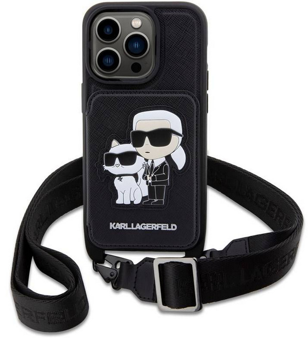 Karl Lagerfeld Saffiano Crossbody Karl and Choupette NFT na Apple iPhone 14 Pro (KLHCP14LCSAKCPMK) černý