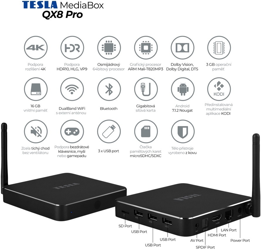 Multimediální centrum TESLA MediaBox QX8 Pro, černá