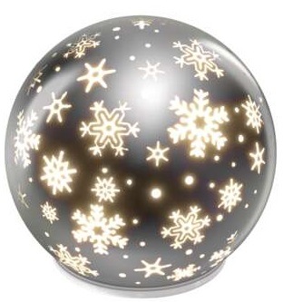 LED dekorace EMOS skleněná koule – vločky, 12 cm, 3x AA, vnitřní, teplá bílá, časovač