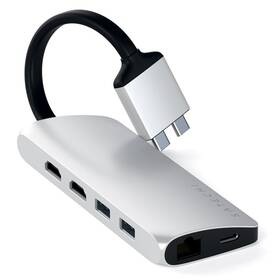 USB Hub Satechi USB-C Dual Multimedia Adapter (2x USB 3.0, 2x HDMI, USB-C, RJ45, Micro SD, SD) (ST-TCDMMAS) stříbrná