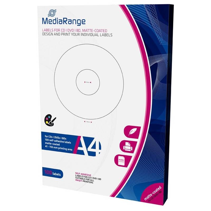 Etikety MediaRange CD/DVD/Blu-ray 41mm - 118mm 50 listů(100 etiket) (MRINK131)