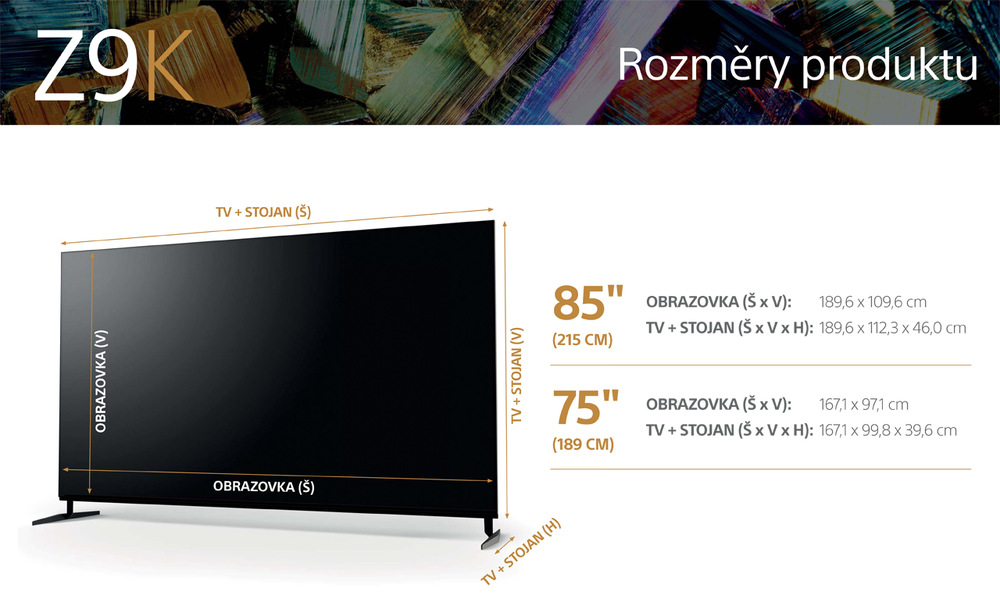 Televize Sony XR-85Z9K rozměry