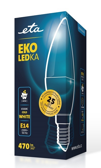 Žárovka LED ETA EKO svíčka 5,5W, E14, studená bílá