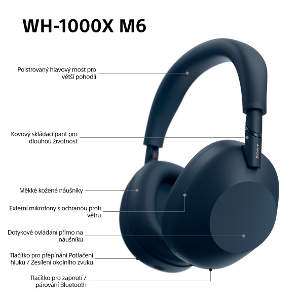 Sluchátka Sony WH-1000XM6, Noise Cancelling - modrá