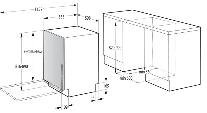 Vestavná myčka Gorenje GV693A65AD, rozměry pro zabudování