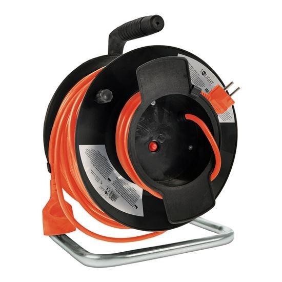 Kabel prodlužovací na bubnu Solight 1 zásuvka, 50m, 3x 1,5mm2 (PB12O) černý/oranžový