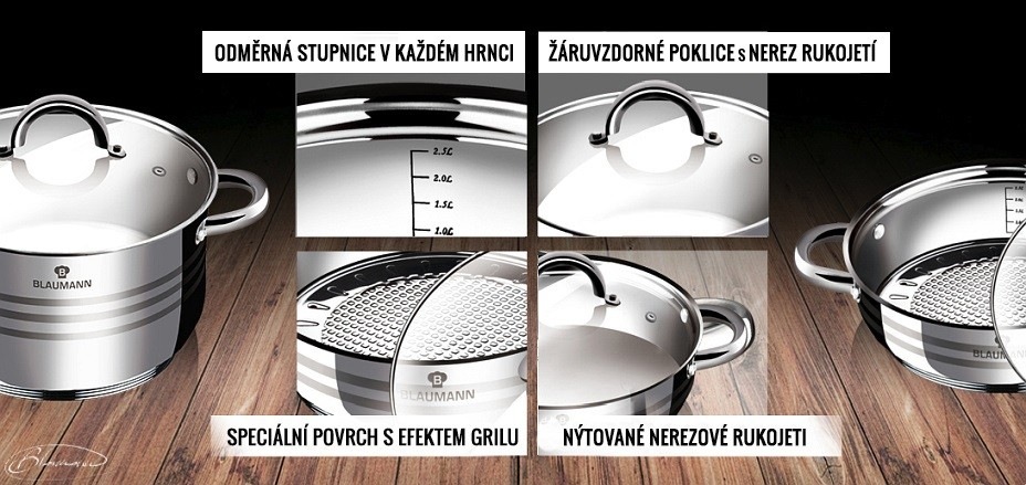 Sada hrnců Blaumann Gourmet line, 12 dílů, nerez