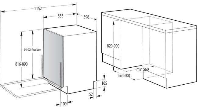 Vestavná myčka Gorenje GV663C65, rozměry pro zabudování