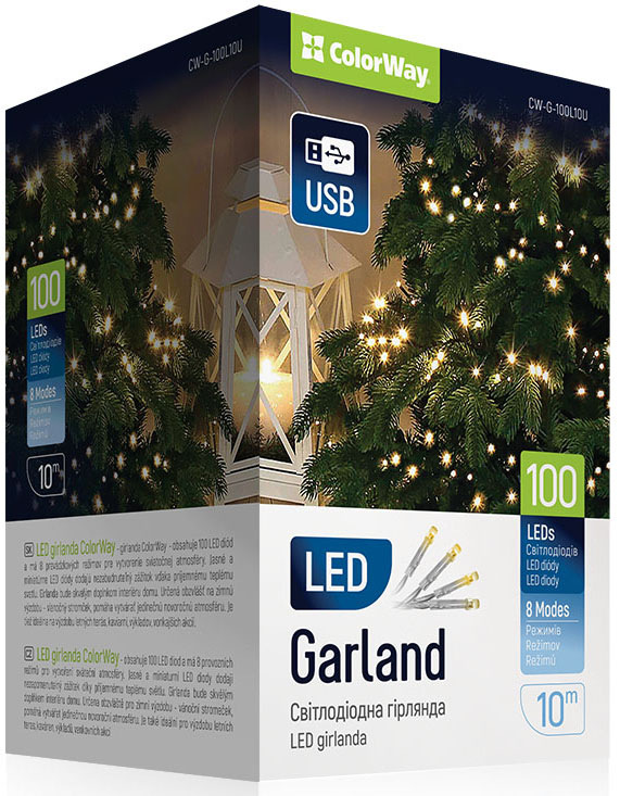 Vánoční osvětlení ColorWay vnitřní, 100 LED, USB, 10m, teplá bílá