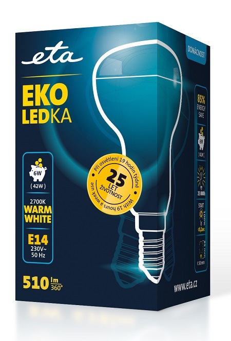 žárovka ETAR50W6WW01, úsporná, LED