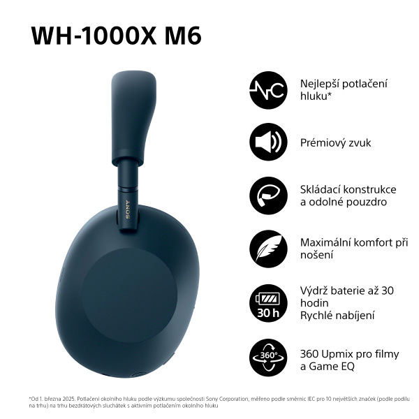 Sluchátka Sony WH-1000XM6, Noise Cancelling - modrá