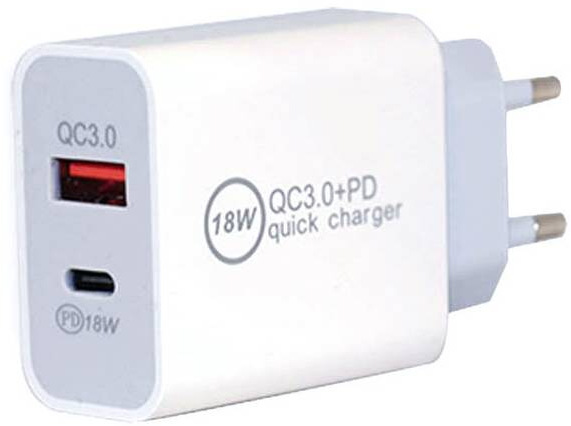 ER Power 18W, USB-C PD, USB-A QC 3.0, bílá