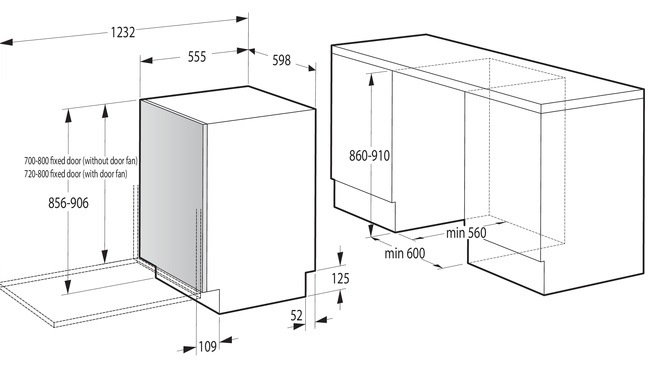 Vestavná myčka Gorenje GV663B65XXL, rozměry pro zabudování
