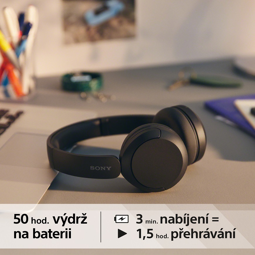 Sony WH-CH520, černá, výdrž 50 hodin