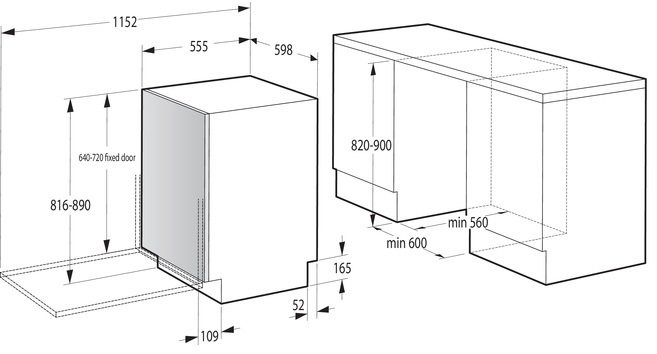 Vestavná myčka Gorenje GV663A65, rozměry pro zabudování