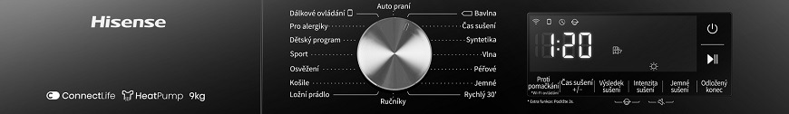 Sušička Hisense DH3S902BW3, bílá, ovládací panel