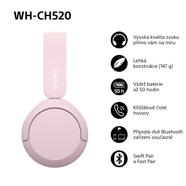 Sluchátka Sony WH-CH520 - růžová