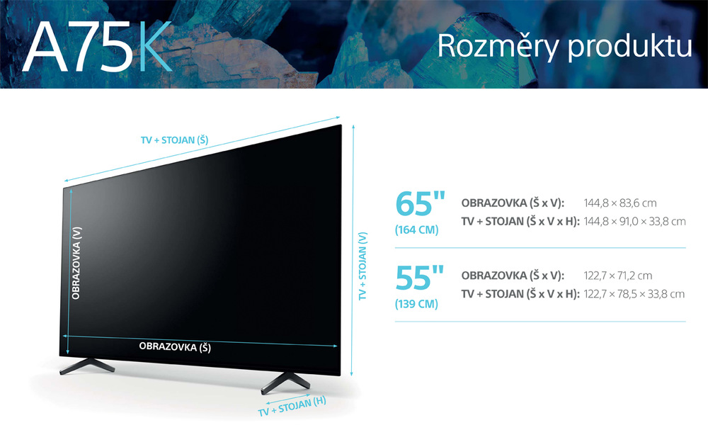 OLED Televize Sony XR-55A75K rozměry