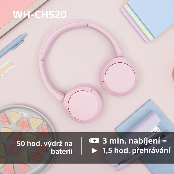 Sluchátka Sony WH-CH520 - růžová