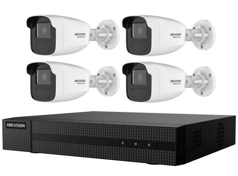 Hikvision HiWatch NVR 4108MH-8P(D) + 4× IP kamera HWI-B480H(C) kit, černá/bílá