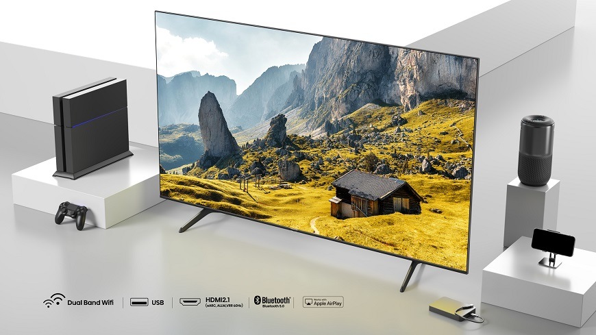 Televize Hisense 50E7NQ, dostatek vstupů, Bluetooth, Wi-Fi