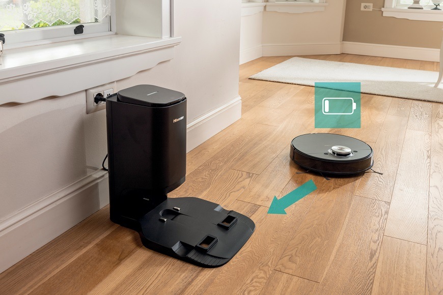 Robotický vysavač Hisense RVCLS144AB, černý, Automatický návrat do stanice