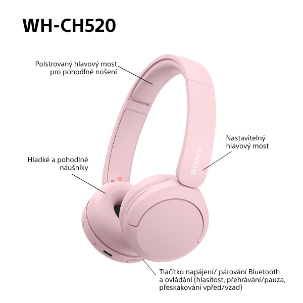 Sluchátka Sony WH-CH520 - růžová