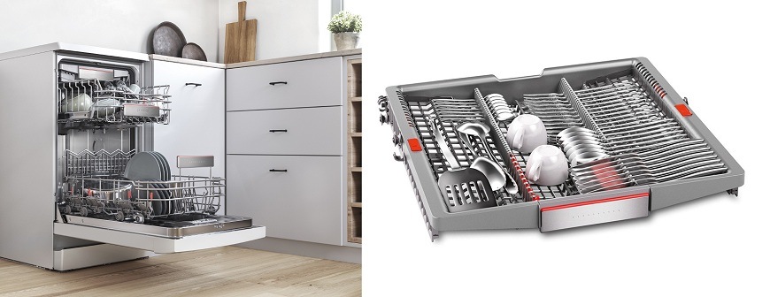 Myčka Bosch SPV6EMX09E, flexibilní koše a příborová zásuvka